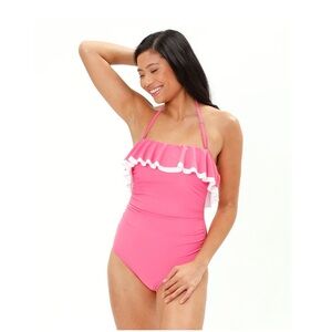 Tommy Hilfiger Dahlia Pink & White Ruffle One-Piece Swimsuit Women’s Size 10
